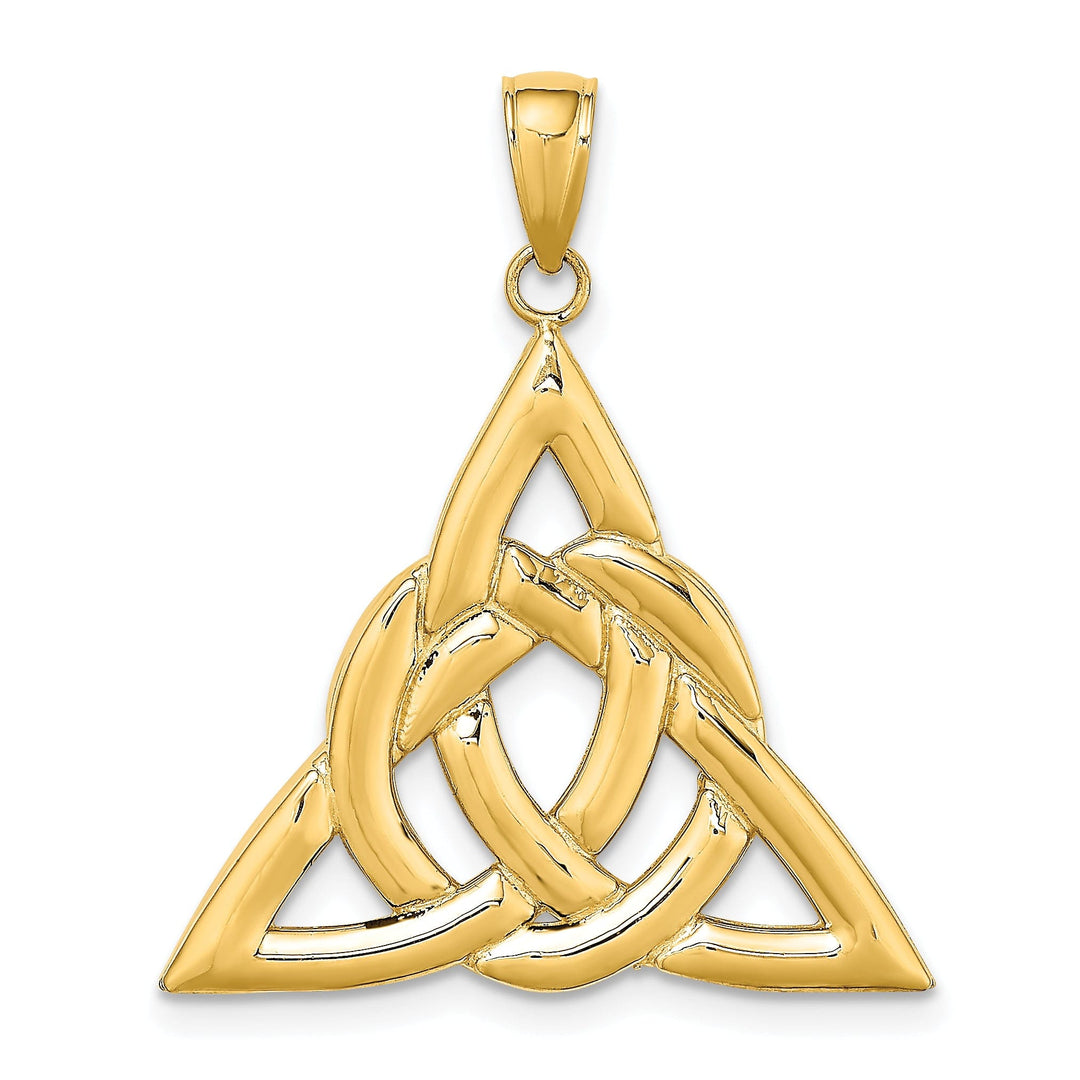 14K Yellow Gold Textured Back Polished Finish Large Celtic Trinity Knot Design Charm Pendant