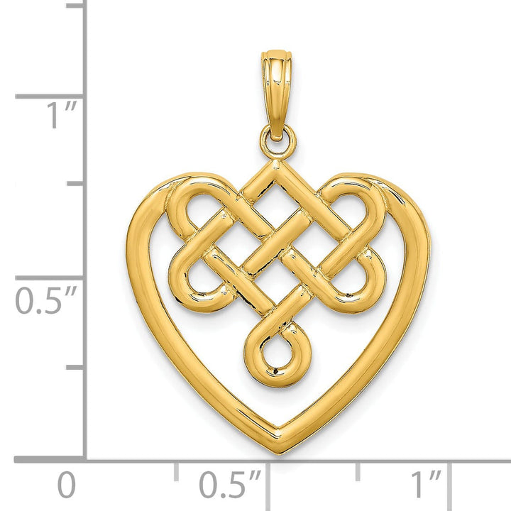 14K Yellow Gold Polished Finish Large Celtic Knot Heart Design Charm Pendant