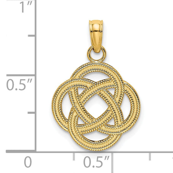 14K Yellow Gold Textured Polished Finish Small Celtic Eternity Knot Circle Design Charm Pendant