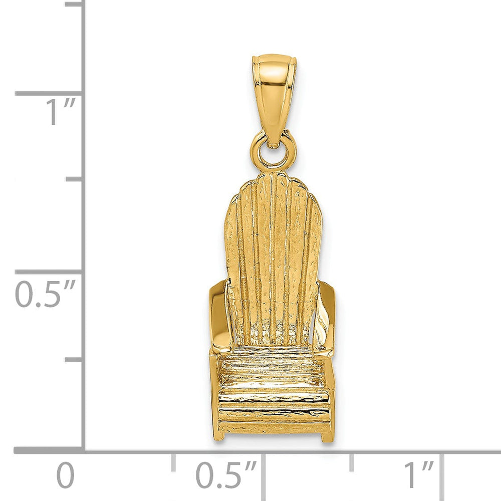 14K Yellow Gold Polished Finish 3-Dimensional Lattice Design Beach Chair Charm Pendant