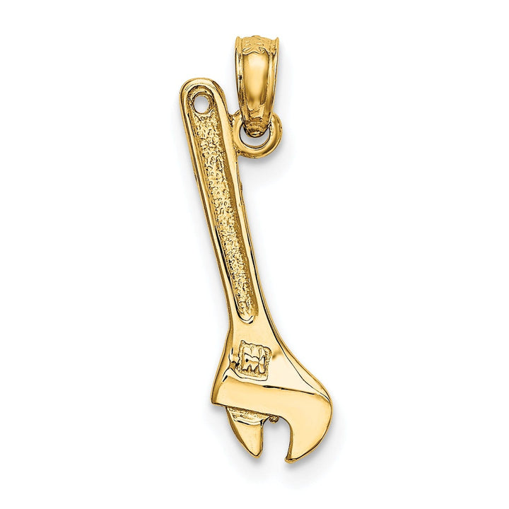 14K Yellow Gold Polished Finish 3-Dimensional Adjustable Wrench Charm Pendant