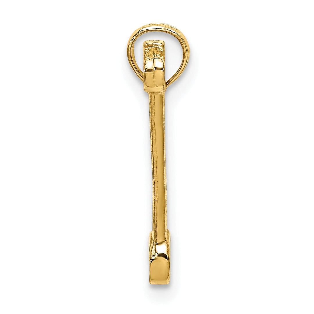 14K Yellow Gold Polished Finish 3-Dimensional Double Open-Ended Wrench Charm Pendant