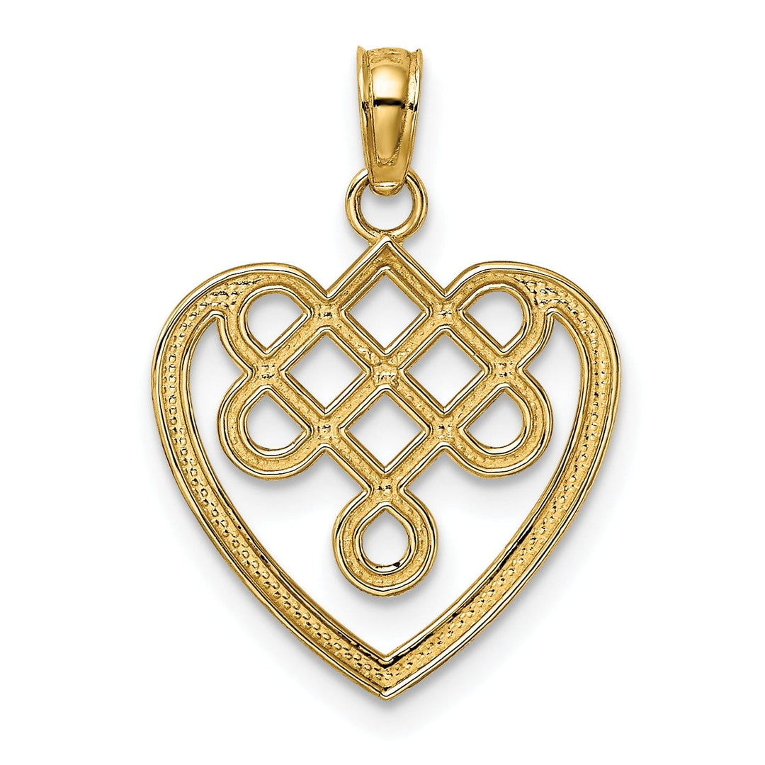 14K Yellow Gold Open Back Polished Finish Small Celtic Knot Heart Design Charm Pendant