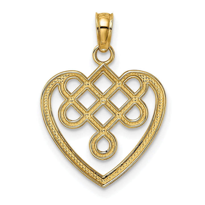 14K Yellow Gold Open Back Polished Finish Small Celtic Knot Heart Design Charm Pendant
