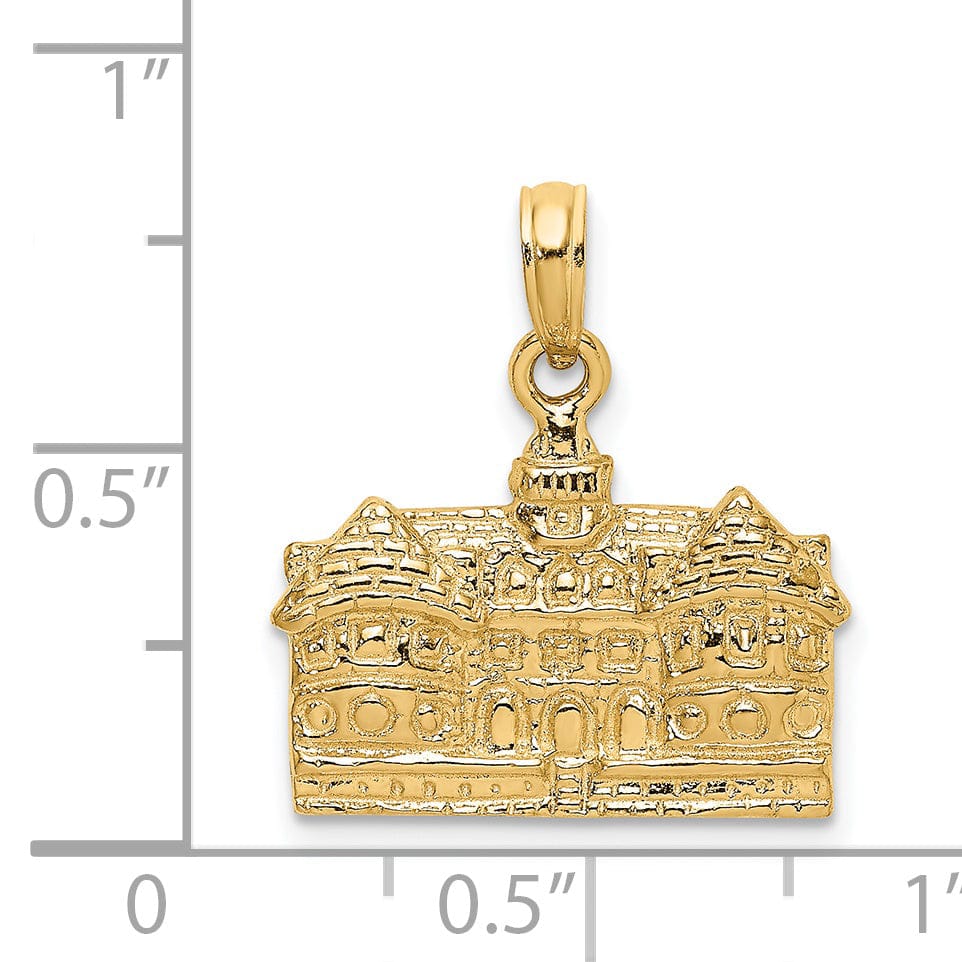 14K Yellow Gold Tectured Polished Finish 3-Dimensional Court House in WILLIAMSBURG, Virginia Charm Pendant