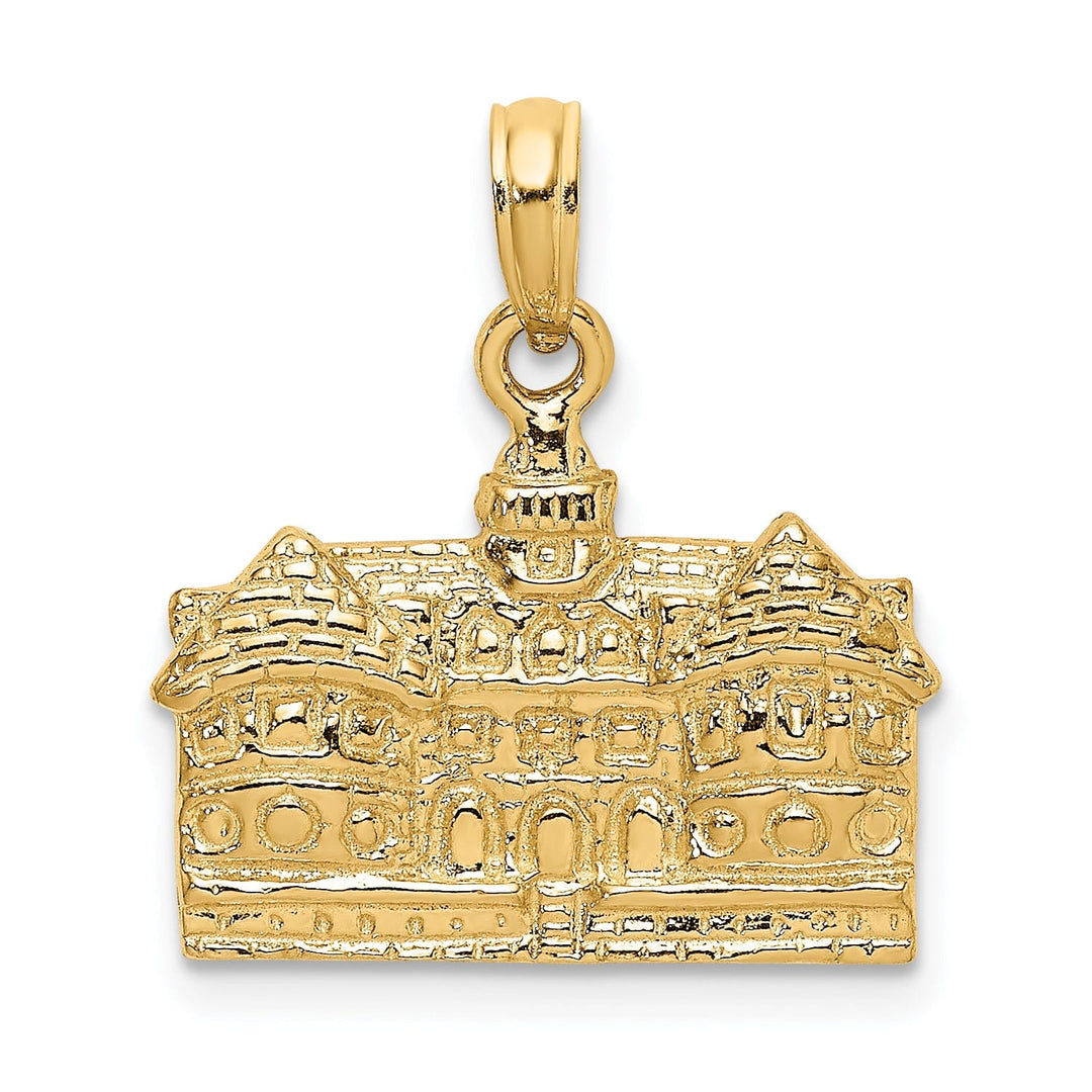 14K Yellow Gold Tectured Polished Finish 3-Dimensional Court House in WILLIAMSBURG, Virginia Charm Pendant
