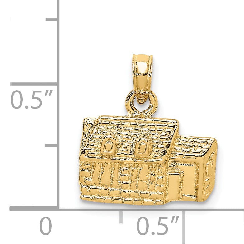 14K Yellow Gold Polished Textured Finish 3-Dimensional KINGS ARMS TAVERN in WILLIAMSBURG, Virginia Charm Pendant