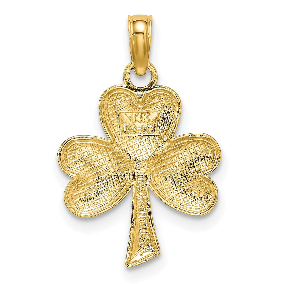 14K Yellow Gold Textured Polished Finish 3-Leaf Clover Charm Pendant