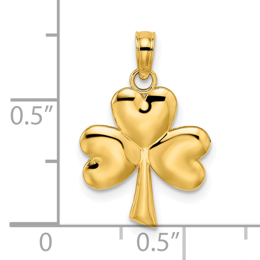 14K Yellow Gold Textured Polished Finish 3-Leaf Clover Charm Pendant