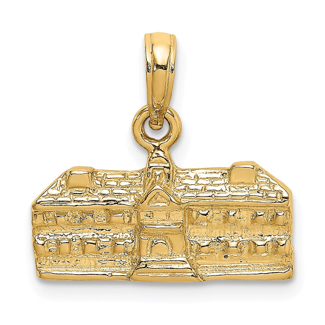 14K Yellow Gold Textured Polished Finish 3-Dimensional WREN BUILDINGS in WILLIAMSBURG, Virginia Charm Pendant