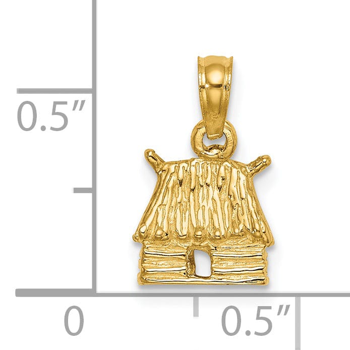 14K Yellow Gold Polished Finish 3-Dimensional Bungalow Island Hut Charm Pendant