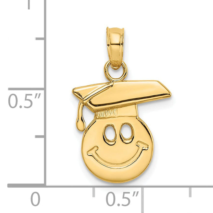 14k Yellow Gold Polished Smiley Face Graduation Cap Charm
