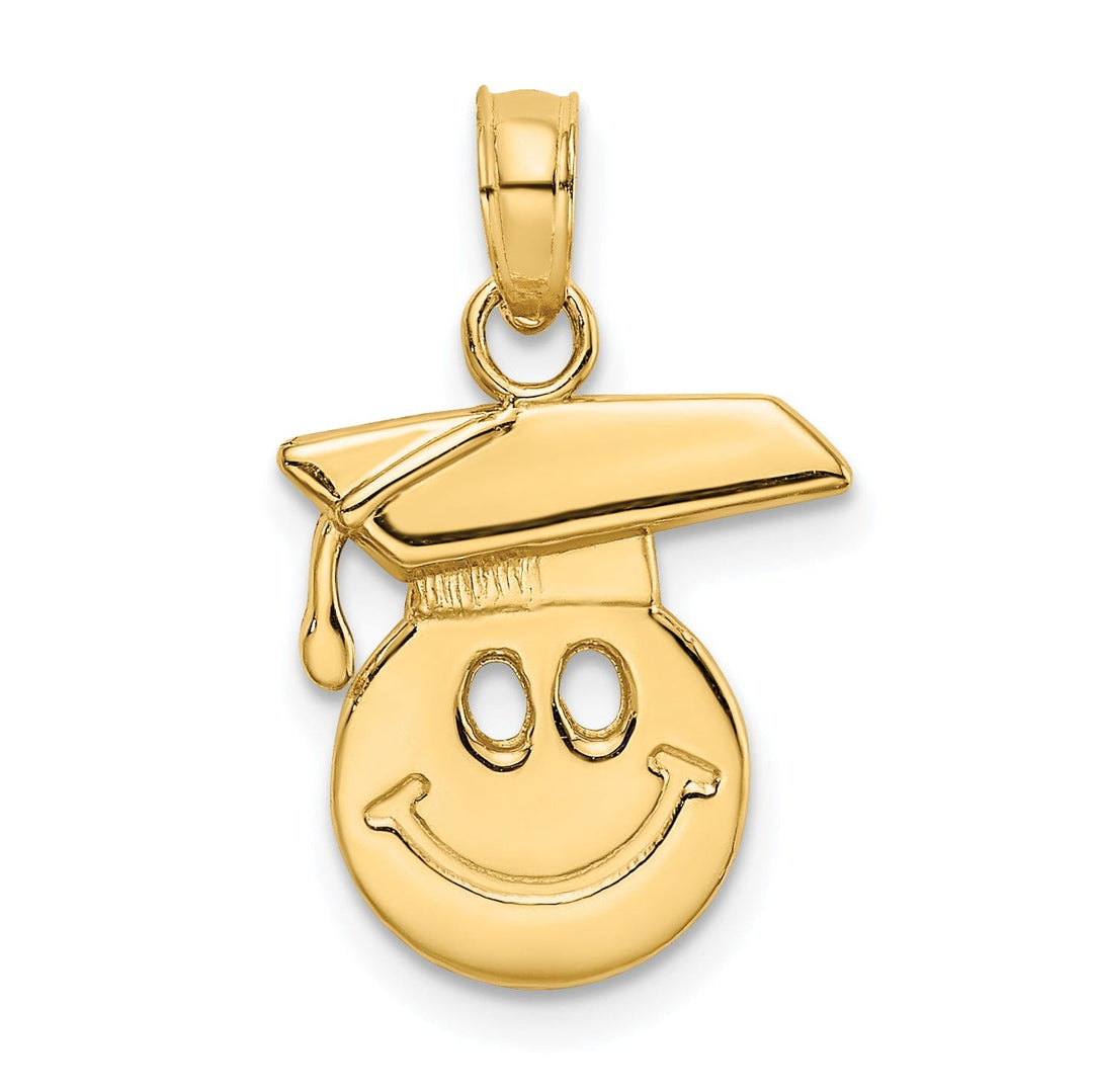 14k Yellow Gold Polished Smiley Face Graduation Cap Charm