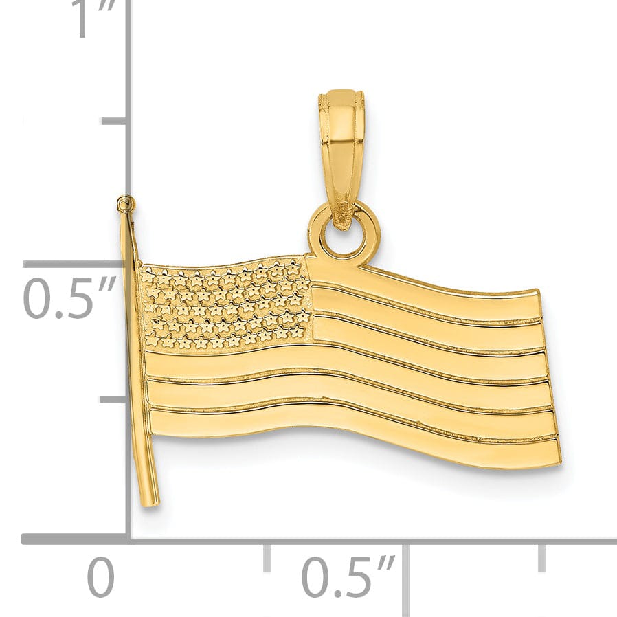 14K Yellow Gold Polished Finish U.S.A American Flag Design Charm Pendant