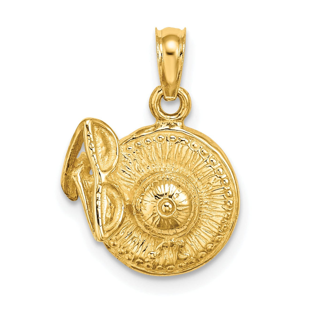 14K Yellow Gold Polished Textured Finish 3-Dimensional Sunhat with Sunglasses Charm Pendant