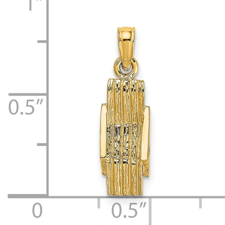 14K Yellow Gold Polished Finish 3-Dimensional Beach Lounge Chair Charm Pendant