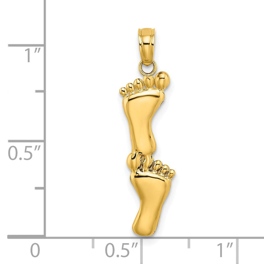 14K Yellow Gold Solid Polished Finish Flat Back Double Vertical Feet Charm Pendant