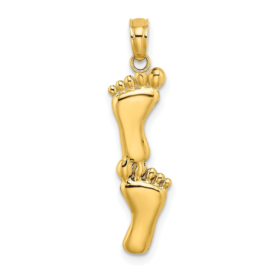 14K Yellow Gold Solid Polished Finish Flat Back Double Vertical Feet Charm Pendant