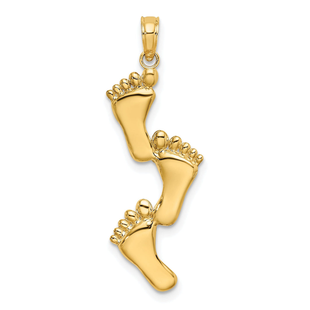 14K Yellow Gold Solid Polished Finish Flat Back Triple Vertical Feet Charm Pendant