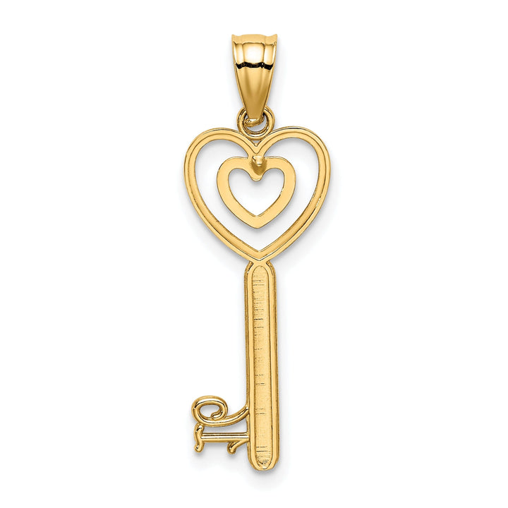 14K Yellow Gold Key with Heart Design Sweet 16 Charm Pendant