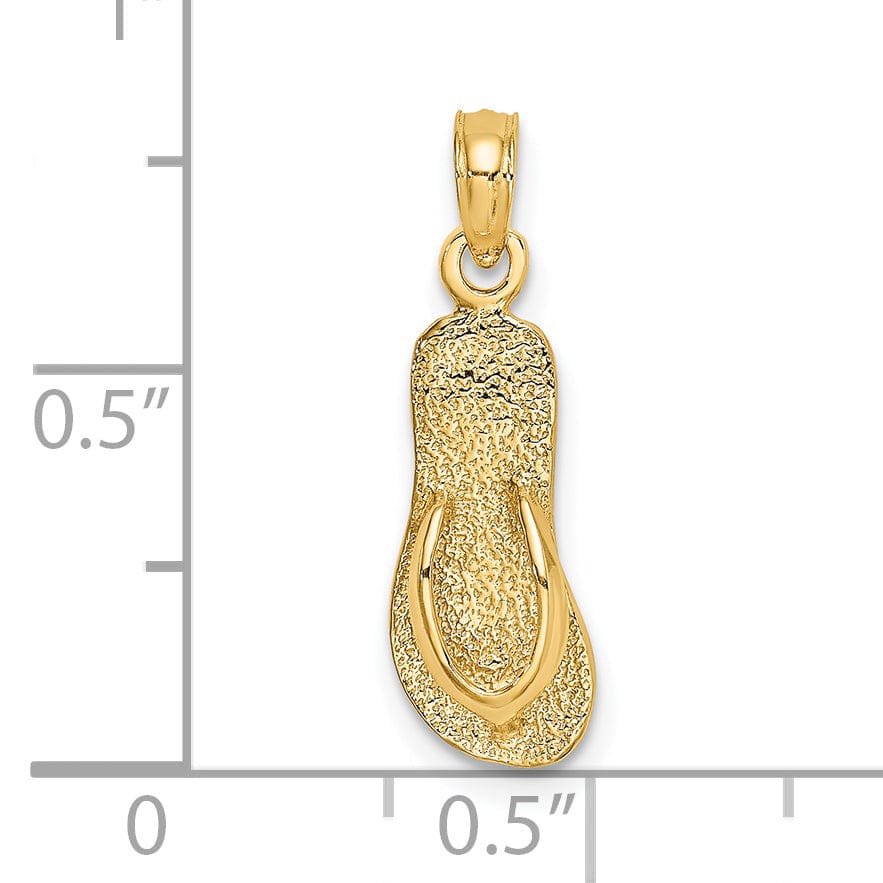 14K Yellow Gold Polished Finish Flat Back 3-Dimensional with Strap Flip-Flop Sandle Charm Pendant