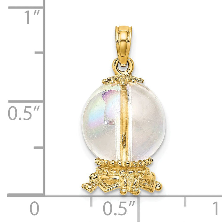 14K Yellow Gold Polished Beaded Finish 3-Dimensional Crystal Ball Charm Pendant