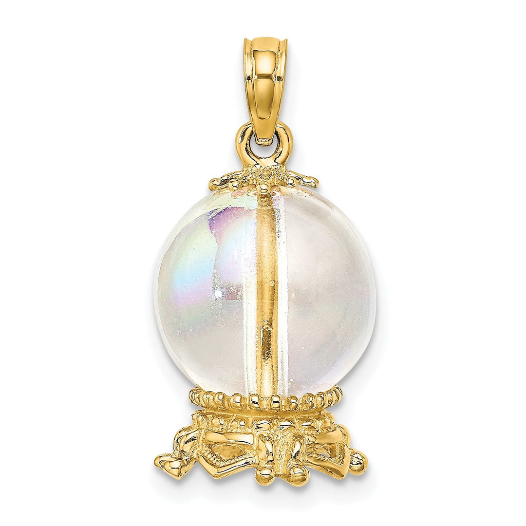 14K Yellow Gold Polished Beaded Finish 3-Dimensional Crystal Ball Charm Pendant