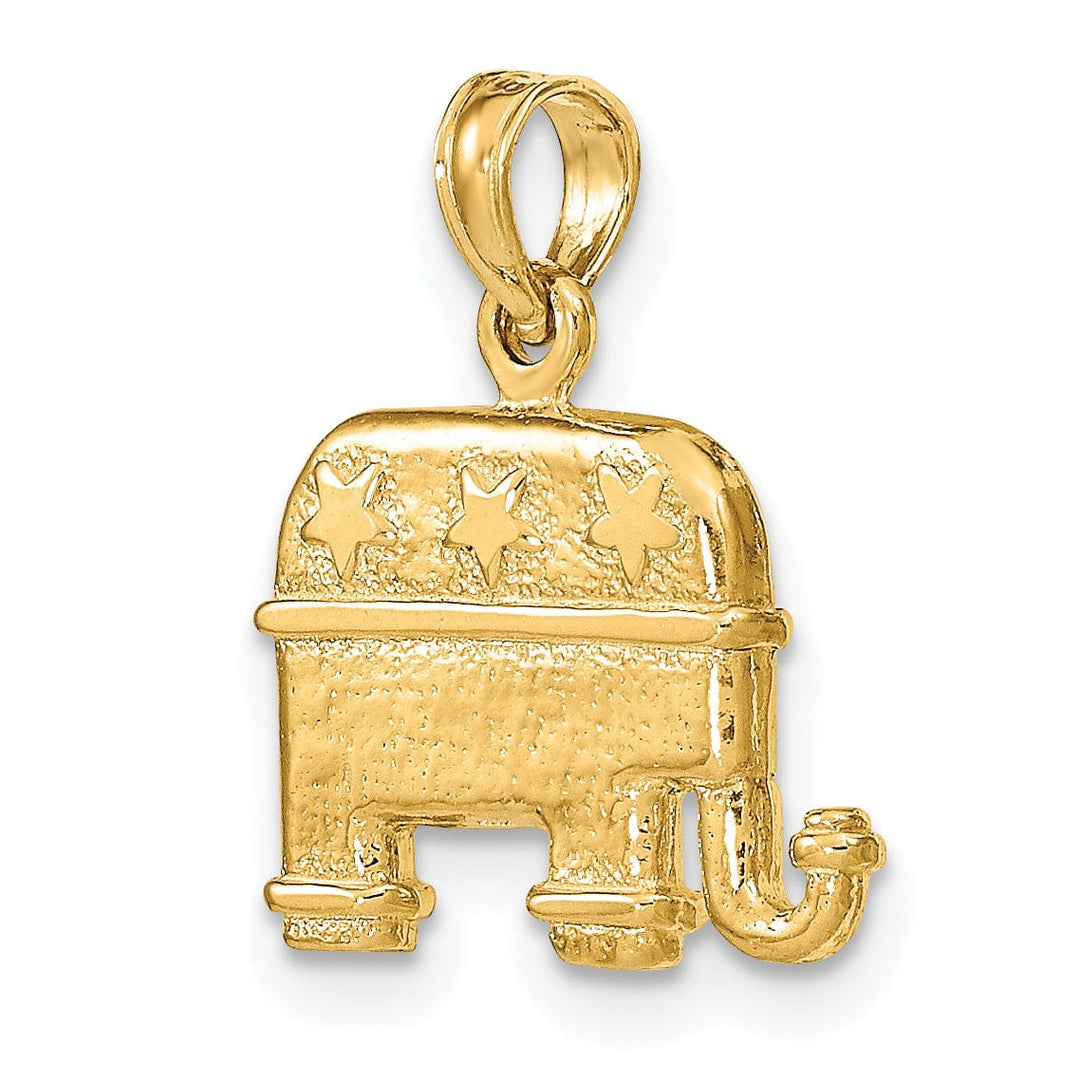 14K Yellow Gold Textured Polished Finish 3-D Republican Elephant Pendant