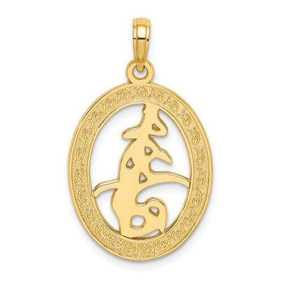 14k Yellow Gold Chinese Love Symbol In Engraved Oval Frame Charm Pendant