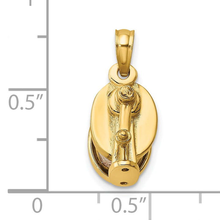 14K Yellow Gold Polished Finish 3-Dimensional Moveable Pencil Sharpener Charm Pendant