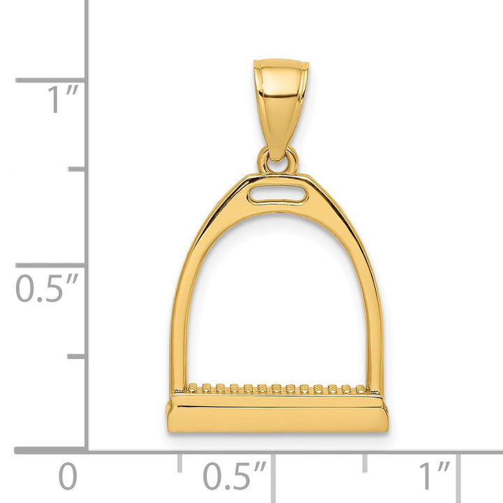 14K Yellow Gold Polished Finish 3-Dimensional Large Horse Stirrup Charm Pendant
