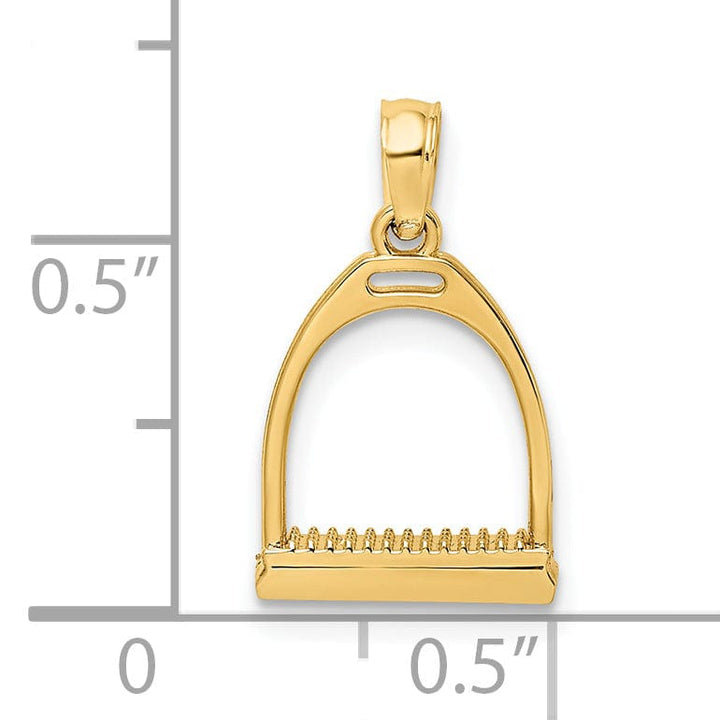 14K Yellow Gold Polished Finish 3-Dimensional Small Horse Stirrup Charm Pendant