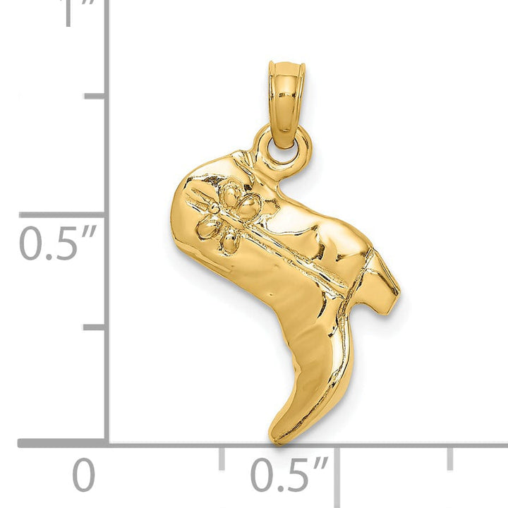 14K Yellow Gold Polished Finish 3-Dimensional Cowboy Boot Charm
