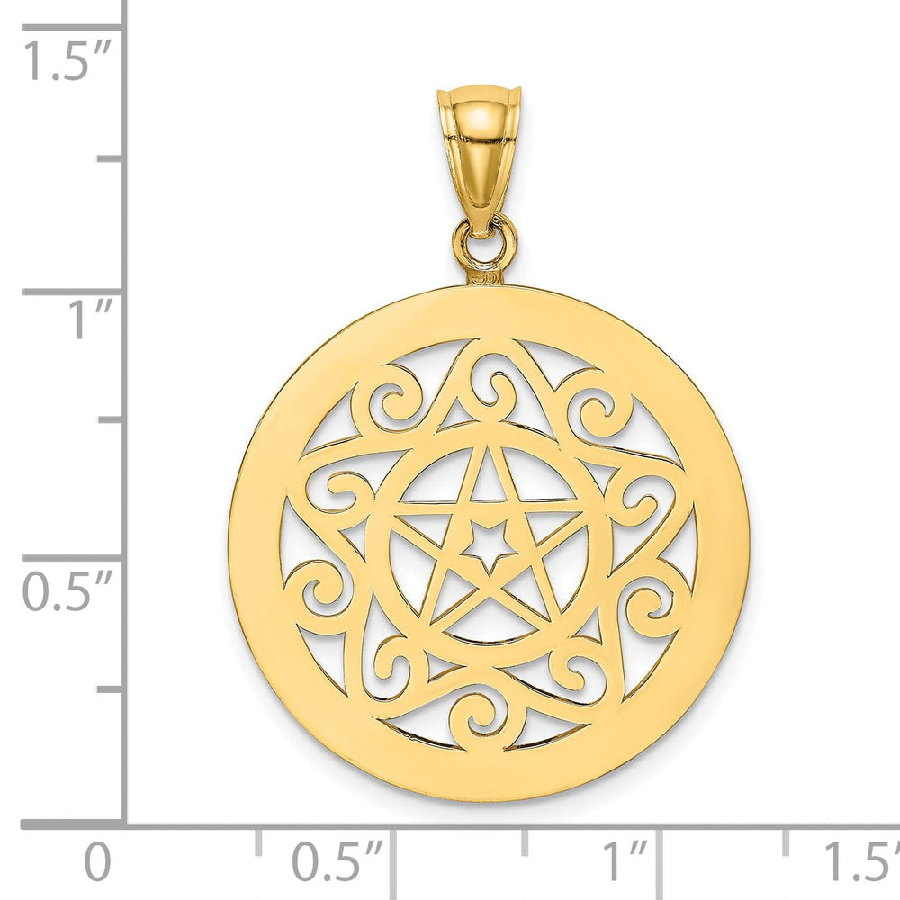 14K Yellow Gold Polished Finish Tribal Star In Round Circle Frame Design Pendant