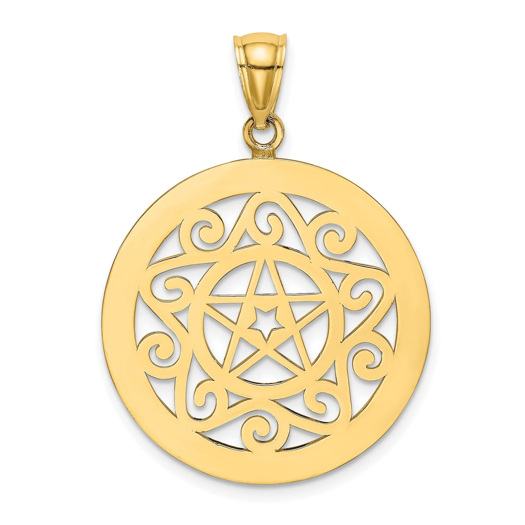 14K Yellow Gold Polished Finish Tribal Star In Round Circle Frame Design Pendant