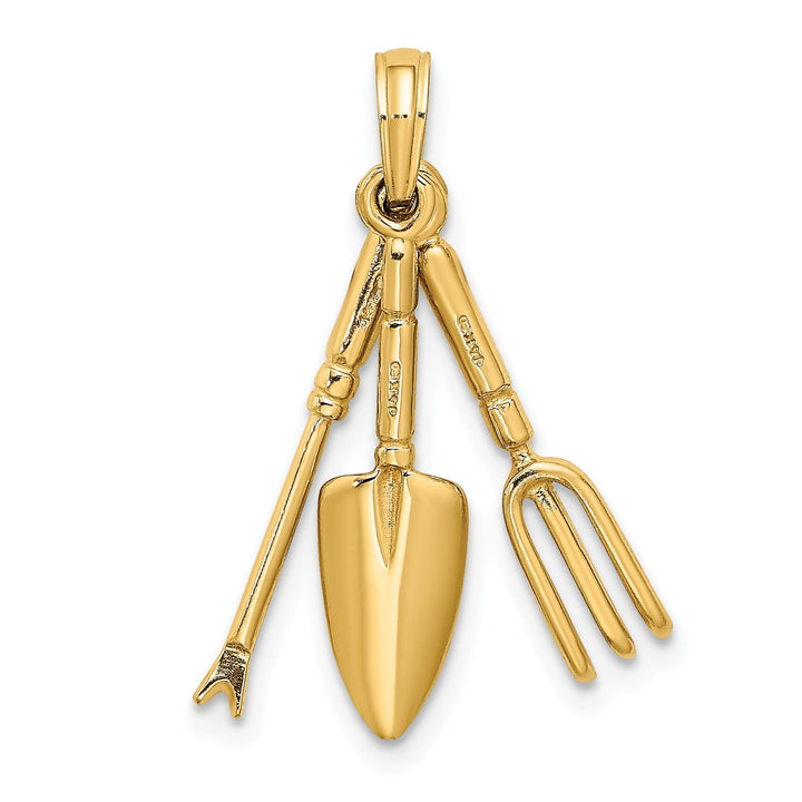 14K Yellow Gold Polished Finish Moveable Assorted Garden Hand Tools Charm Pendant