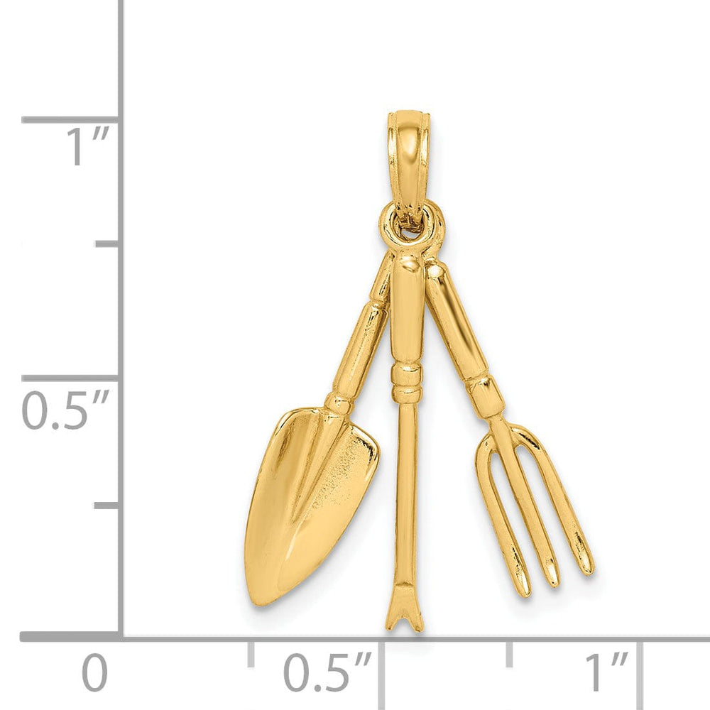 14K Yellow Gold Polished Finish Moveable Assorted Garden Hand Tools Charm Pendant