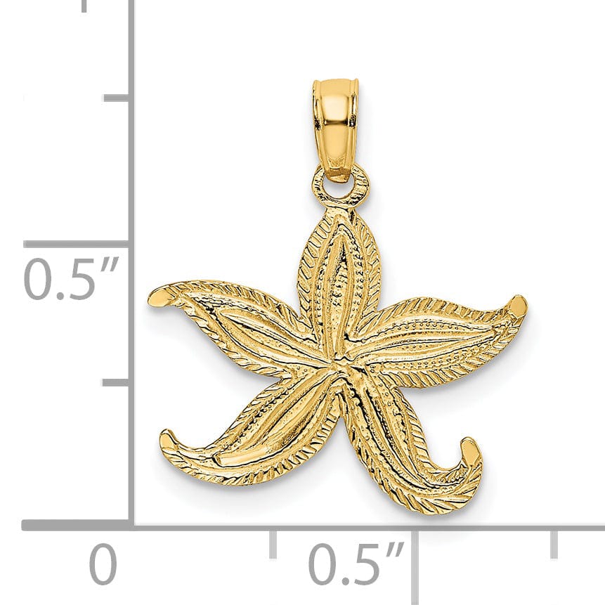 14K Yellow Gold Texture Polished Finish Starfish Charm Pendant