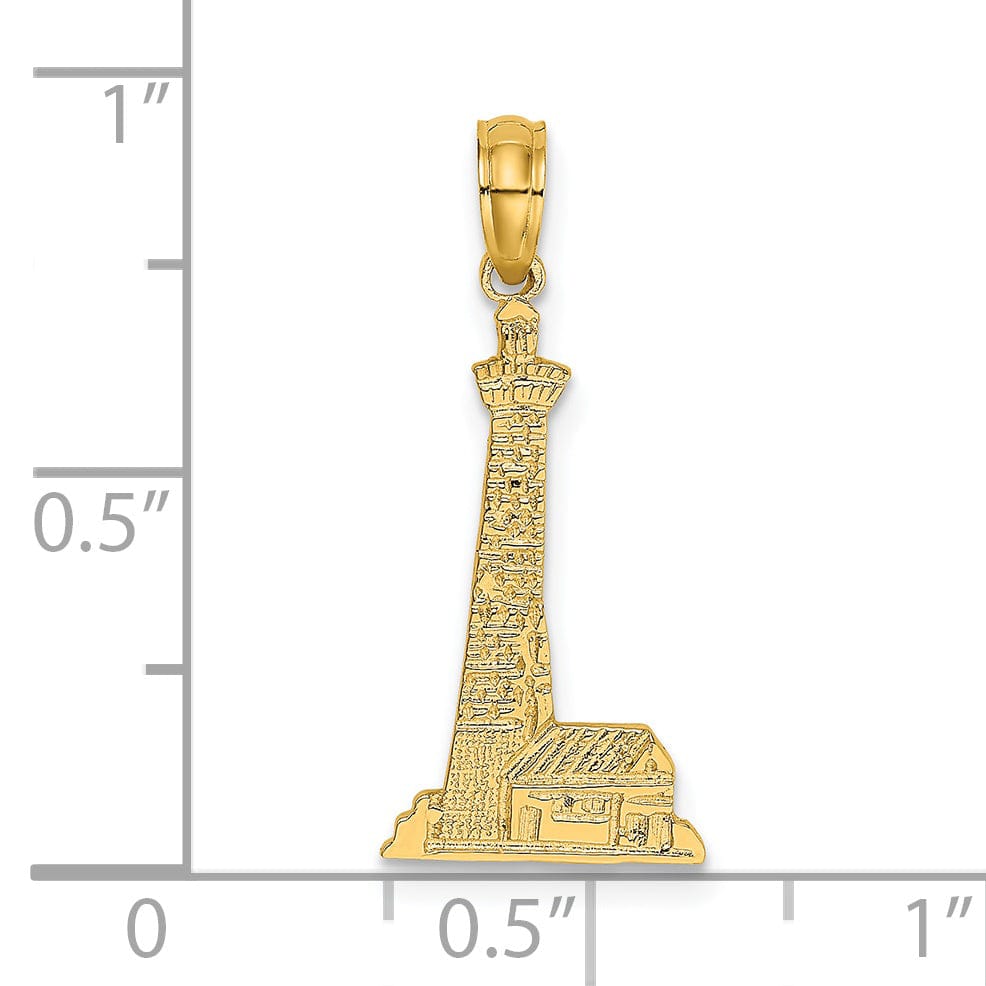 14K Yellow Gold Polished Finish Lighthouse with Side Building Charm