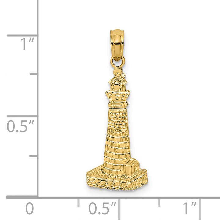 14K Yellow Gold Polished Texture Finish Flat Design Lighthouse Charm