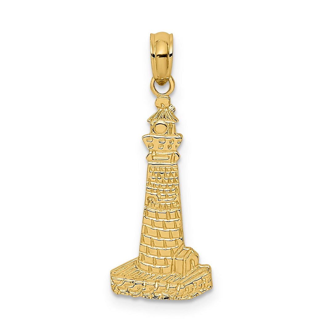 14K Yellow Gold Polished Texture Finish Flat Design Lighthouse Charm