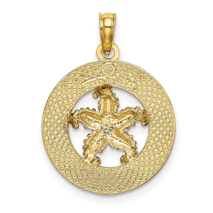 14K Yellow Gold Polished Textured Finish BOOTHBAY HARBOR Starfish in Circle Design Charm Pendant