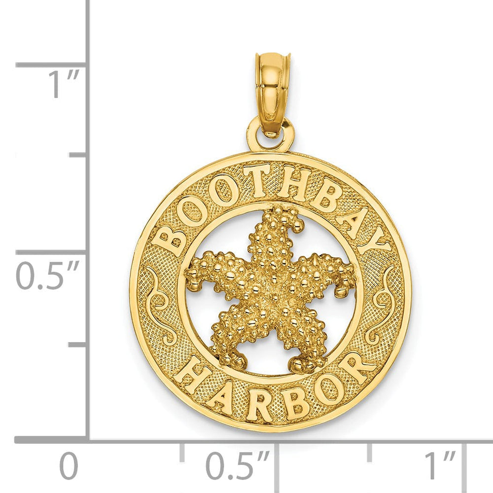 14K Yellow Gold Polished Textured Finish BOOTHBAY HARBOR Starfish in Circle Design Charm Pendant