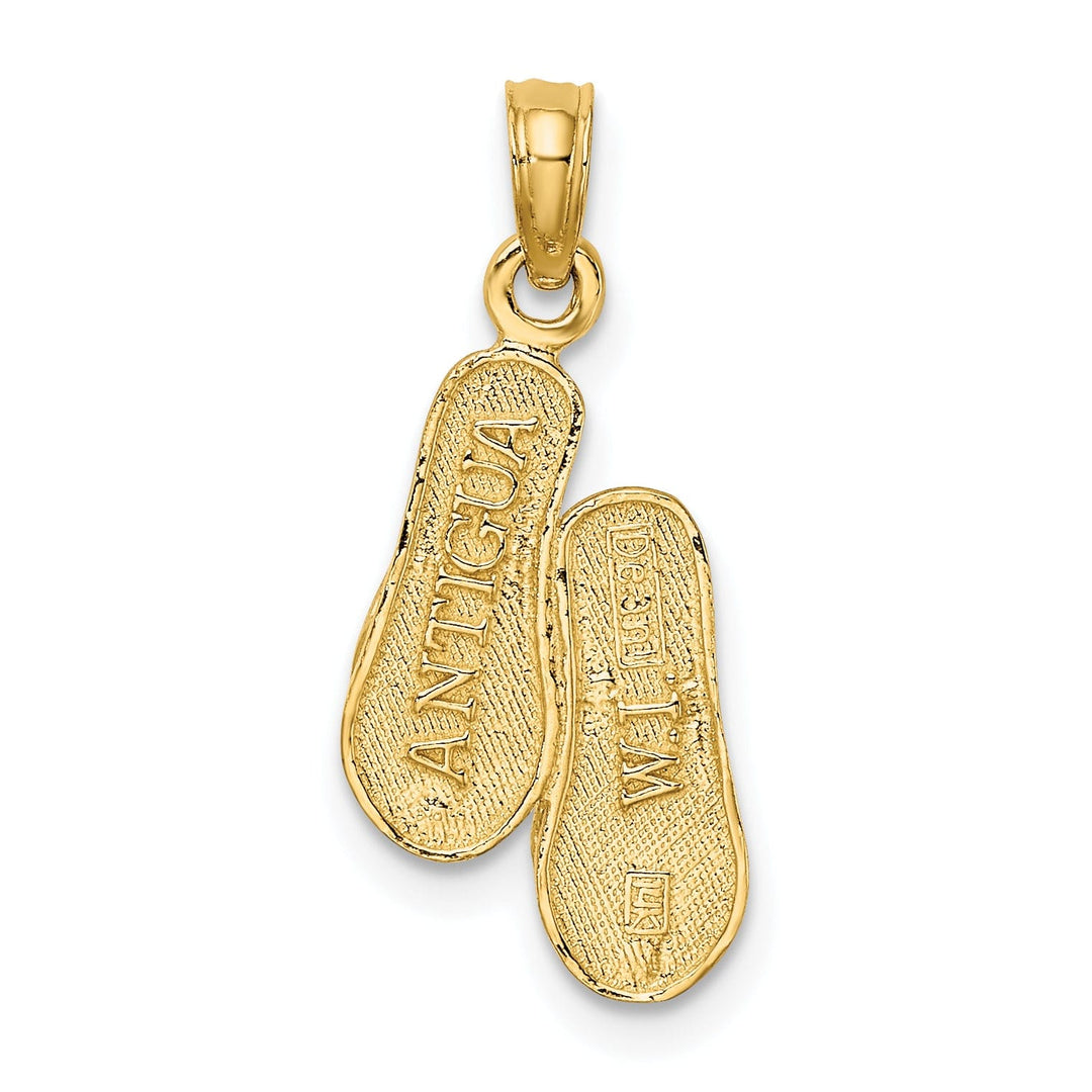 14K Yellow Gold Polished Finish Reversible ANTIGUA, W.I. Double Flip-Flop Sandle Charm Pendant