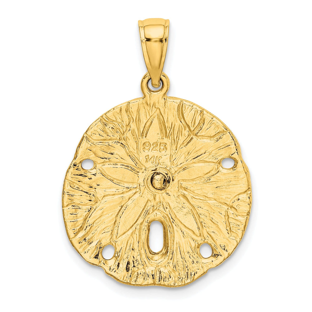 14K Yellow Gold Textured Polished Finish Starfish on Sea Sand Dollar Design Charm Pendant