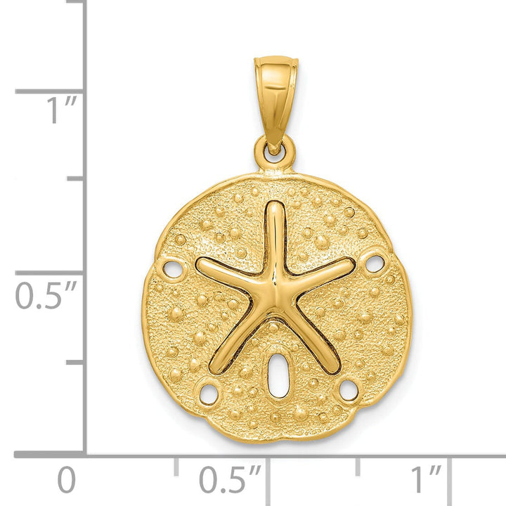 14K Yellow Gold Textured Polished Finish Starfish on Sea Sand Dollar Design Charm Pendant