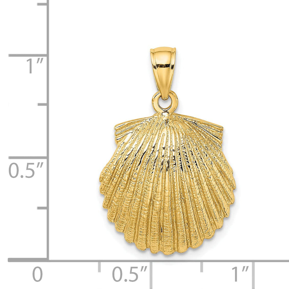 14K Yellow Gold Polished Textured Finish Scallop Shell Charm Pendant