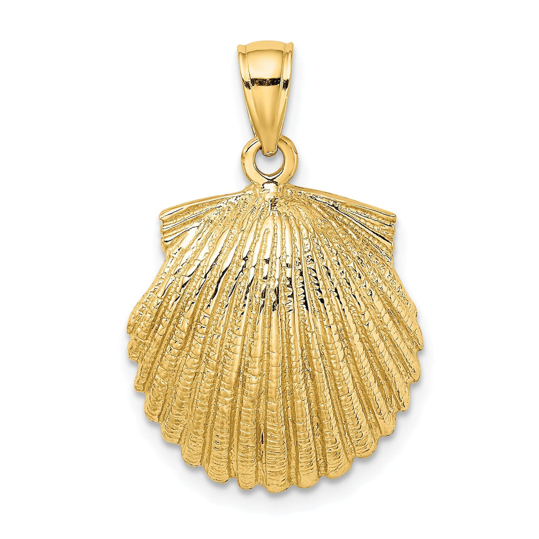 14K Yellow Gold Polished Textured Finish Scallop Shell Charm Pendant