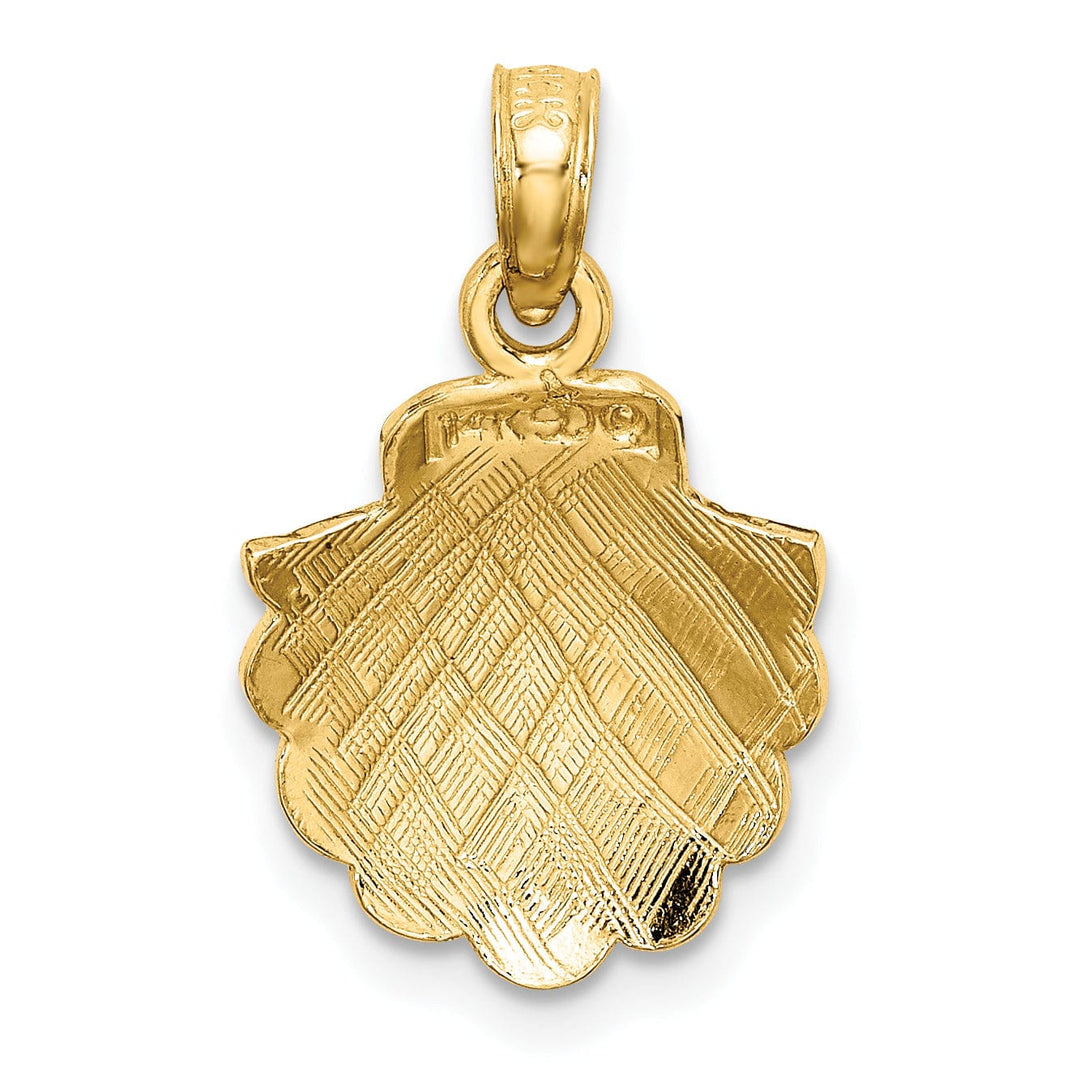 14K Yellow Gold Polished Texture Finish Scallop Shell Charm Pendant