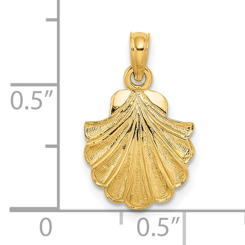 14K Yellow Gold Polished Texture Finish Scallop Shell Charm Pendant